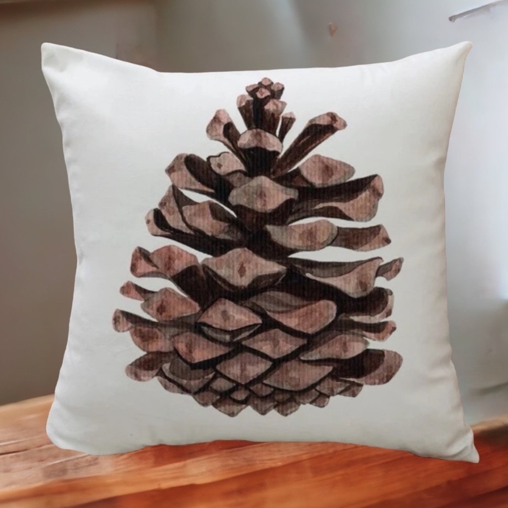 Pillow Cover Pinecone Nature Natural Decorative Zipper Closure Square 18 X 18 in